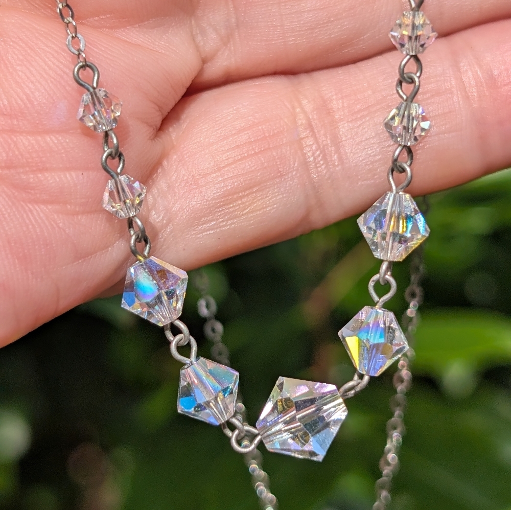 AB Austrian Crystal Sterling Silver Beaded Necklace